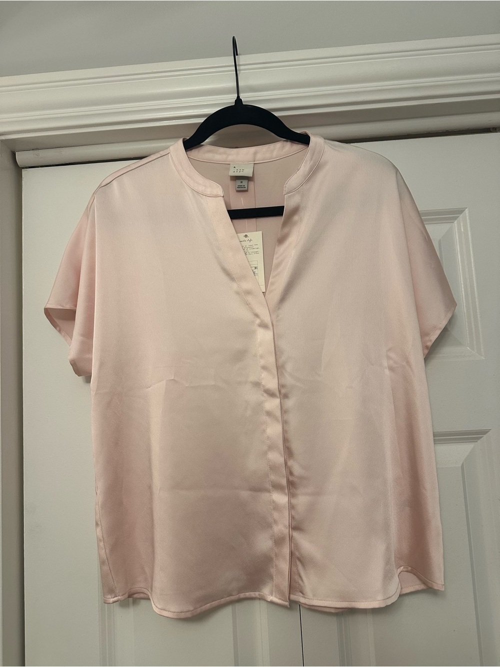 NWT a new day Light pink satin v-neck blouse